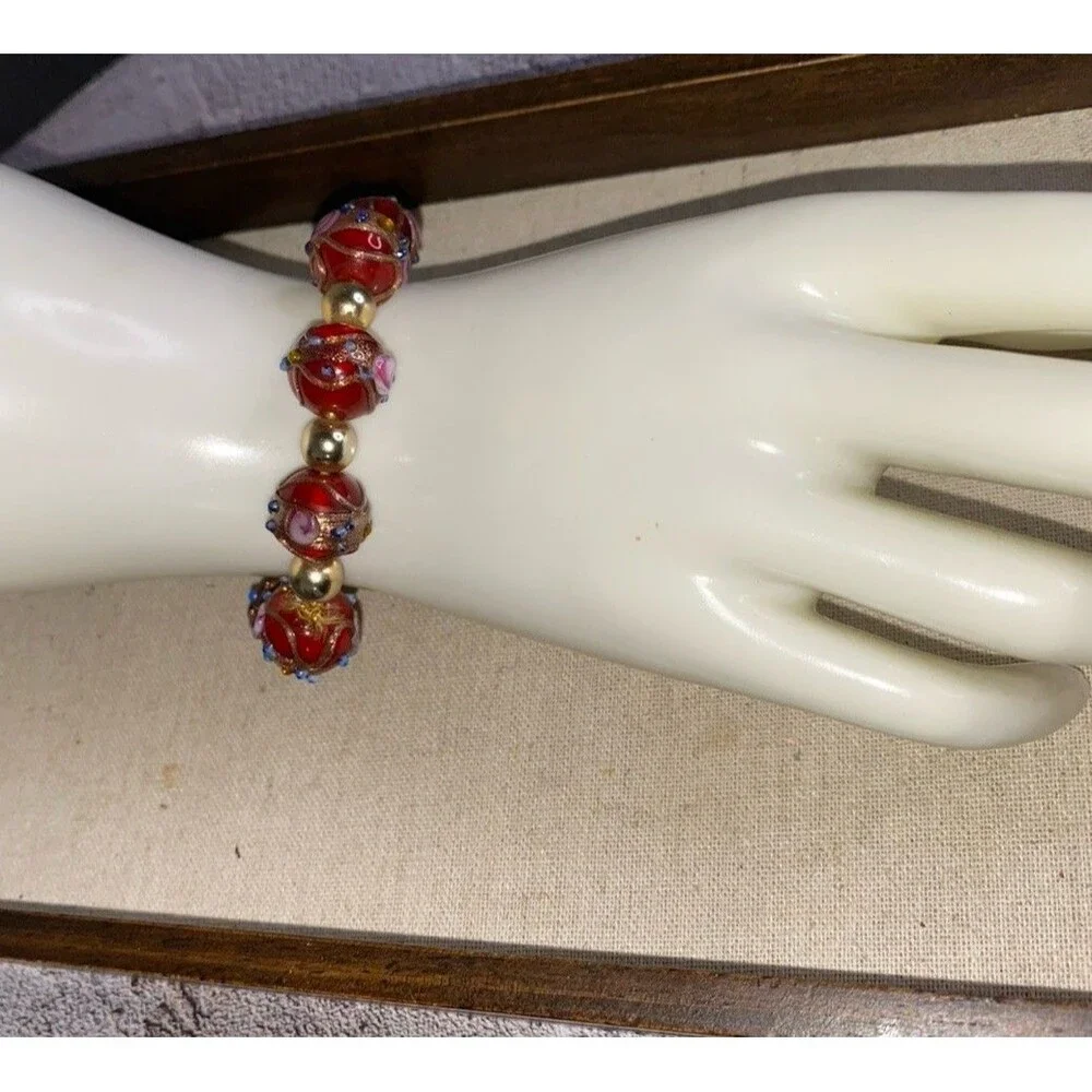 vintage murano millefiori Cake Art Glass Stretch Bracelet Size 7